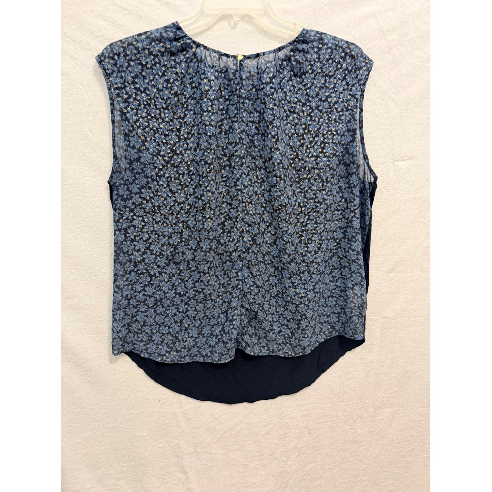 Michael Kors Navy Blue Floral Mixed Media Sleeveless Top Blouse 1X